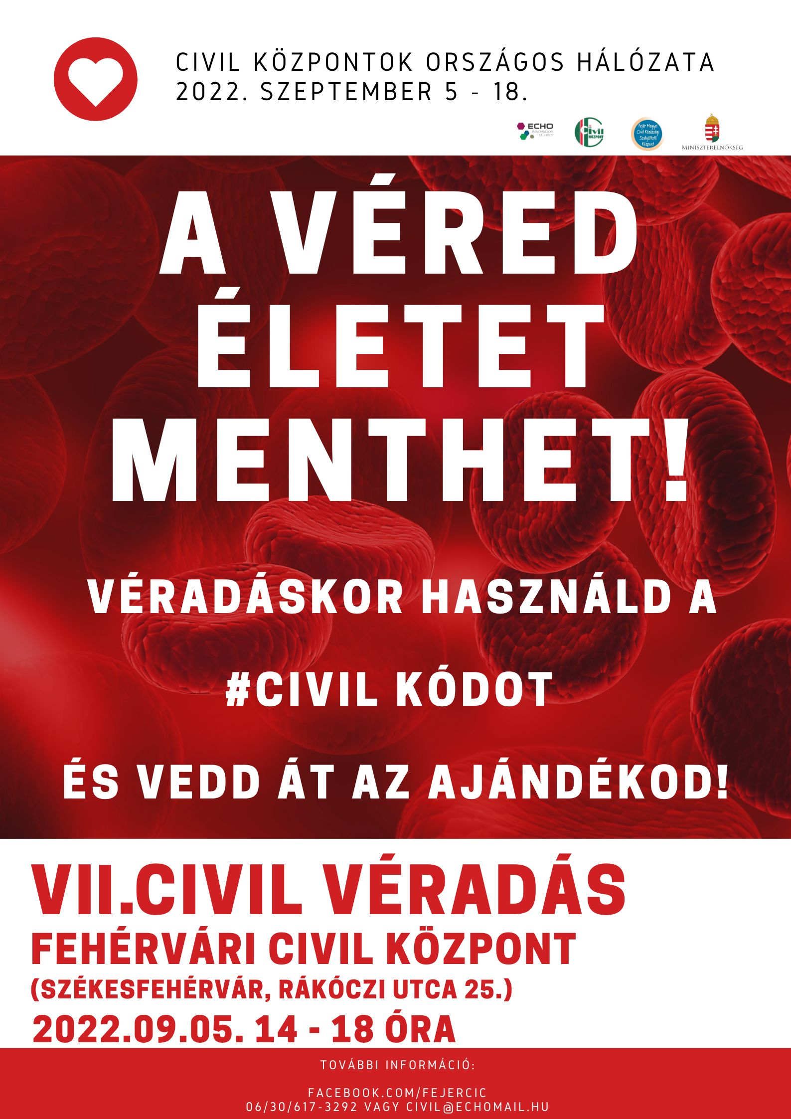 VII. Civil Véradás – Fejér megyében négy városban várják a véradókat